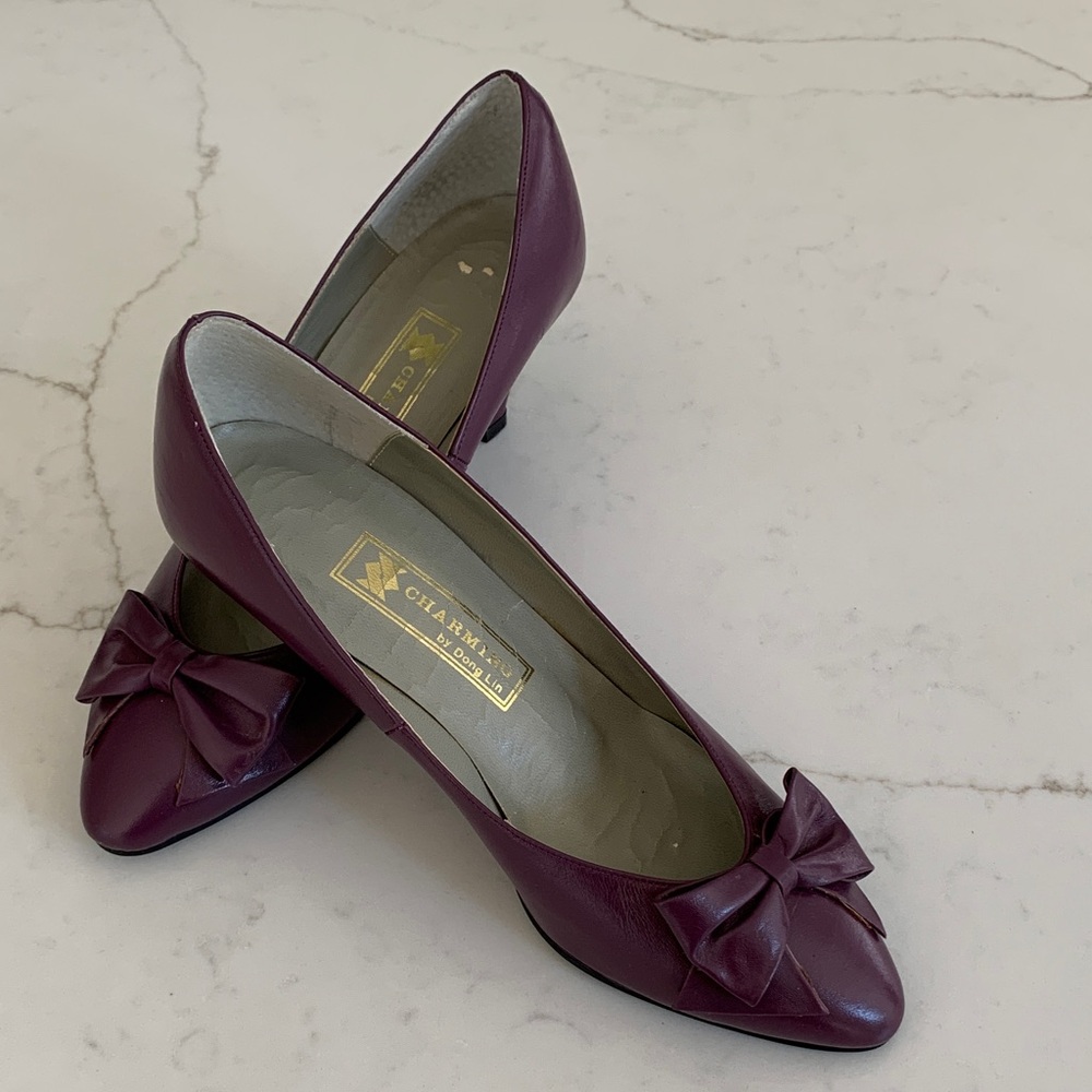NEW!! Chic Plum Bow 2.5” Heels Leather Shoes